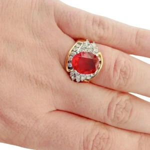 Vintage Roman Gold Large Oval Cut Rub7 Diamond Encrusted Cocktail Ring Sz 7